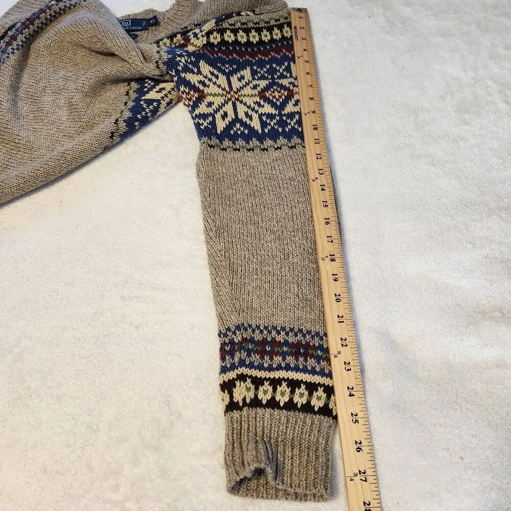 Vintage Polo Ralph Lauren Mens LS Sweater Beige Snowflake Nordic Cotton Knit  XL